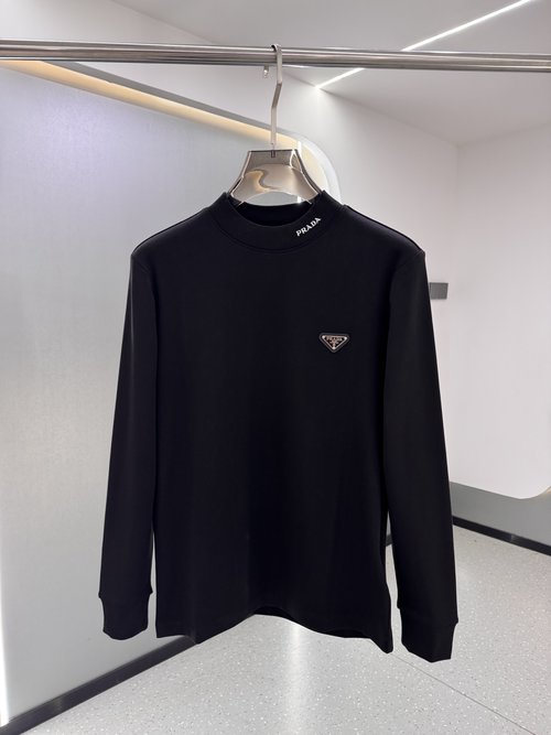 Prada Baby Fleece Undershirt with Embroidered Logo, Black and White