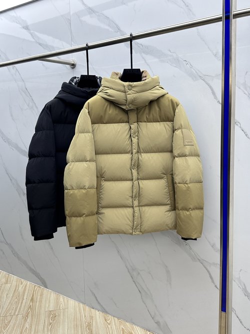 Burberry Down Jacket with Removable Hood and Premium Feathers