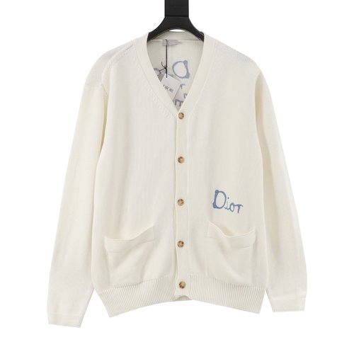 Dior Embroidered Cotton Blend Button-Open Cardigan