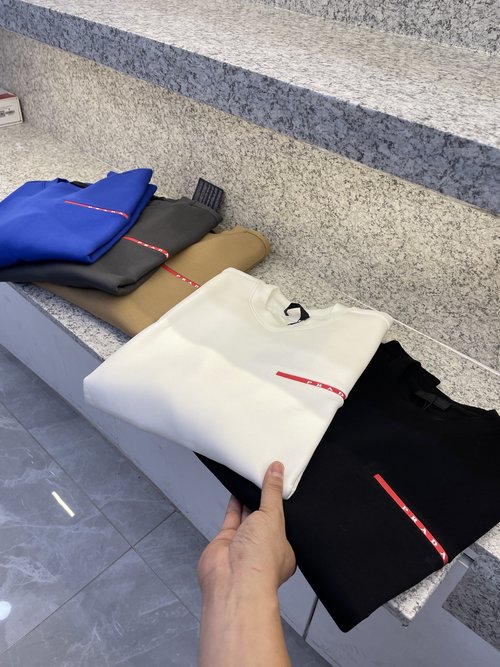 Prada Cotton Crew Neck Sweater with Icon Embroidery