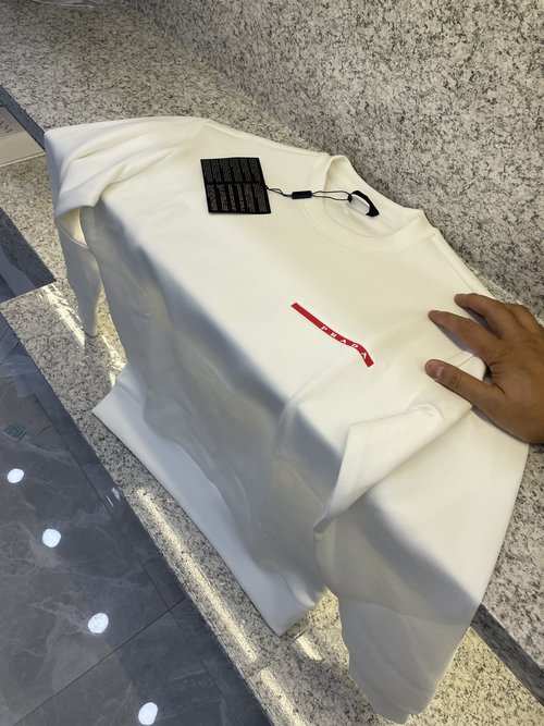 Prada Cotton Crew Neck Sweater with Icon Embroidery