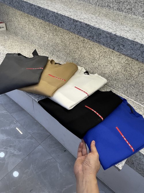 Prada Cotton Crew Neck Sweater with Icon Embroidery