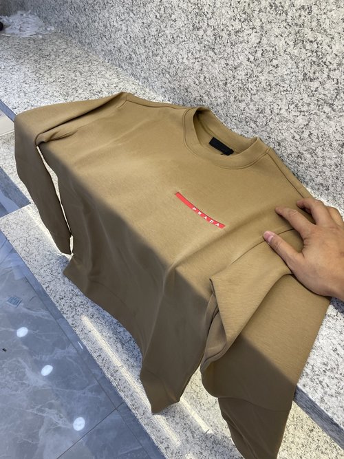 Prada Cotton Round Neck Sweatshirt with Icon Embroidery