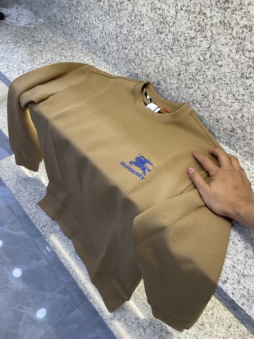 Burberry Cotton Round Neck Sweatshirt with Icon Embroidery