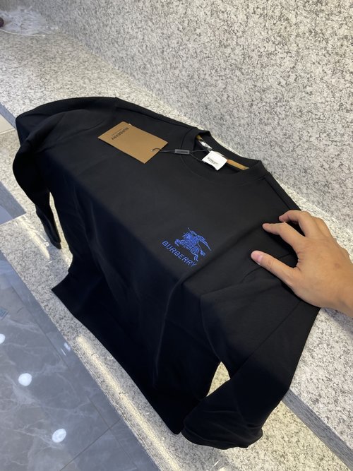 Burberry Cotton Round Neck Sweatshirt with Icon Embroidery