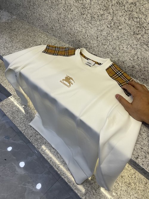 Burberry Cotton Round Neck Sweatshirt with Icon Embroidery