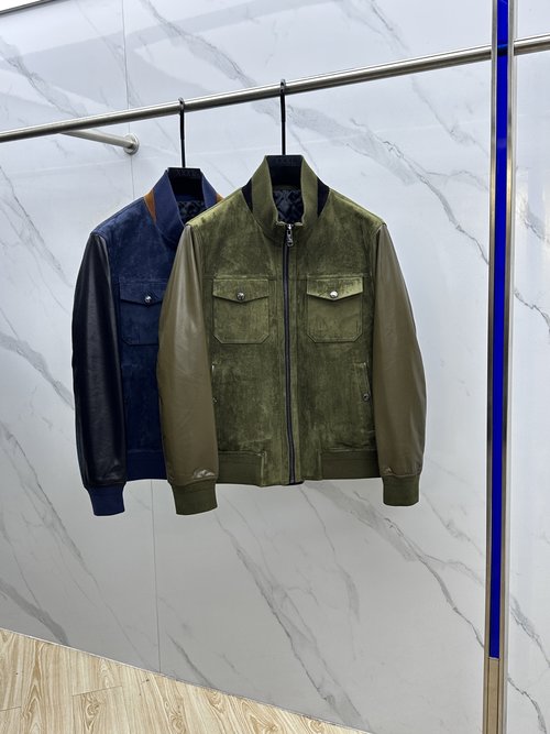 Zegna Luxurious Sheepskin Leather Hooded Jacket with Exquisite Details