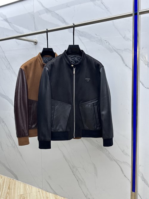 Prada Stylish Patchwork Lambskin Casual Jacket