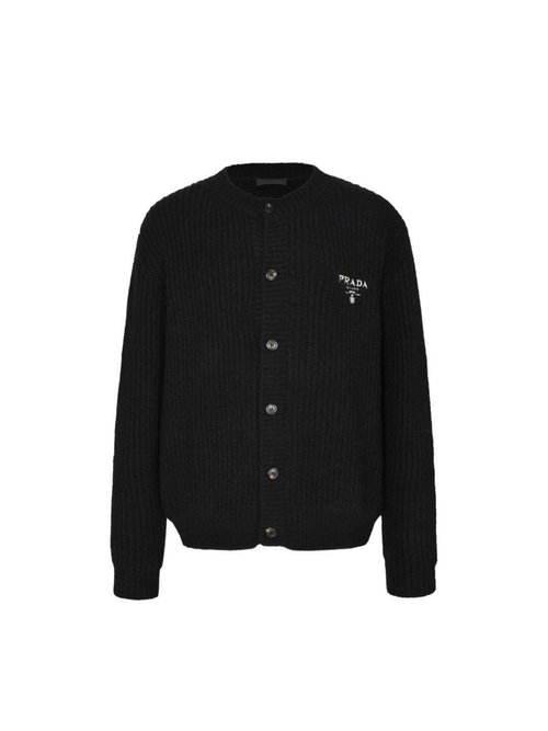 Prada Wool Knitted Cardigan with Elegant Chest Embroidery
