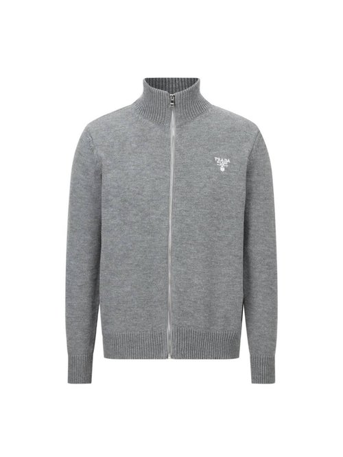 Prada Knitted Jacket with Exquisite Logo Embroidery for a Versatile Look