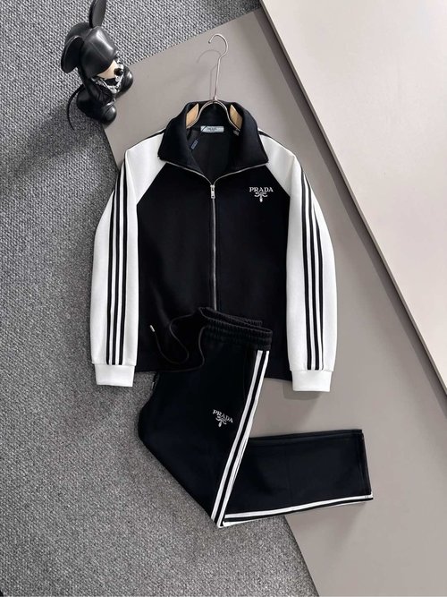 Prada High-Quality Spliced Zip-Up Leisure Set