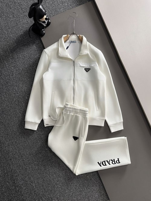 Prada Top-notch Spliced Set with Logo Embroidery