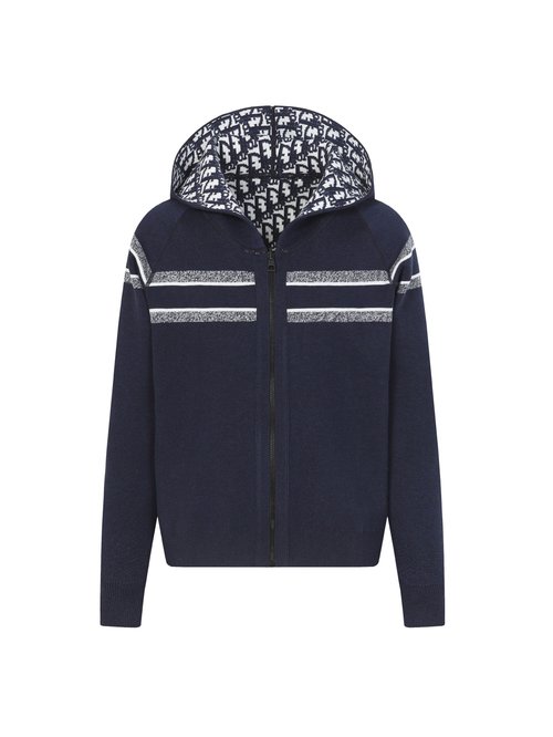 Dior Navy Double - Sided Cashmere Knit Hoodie