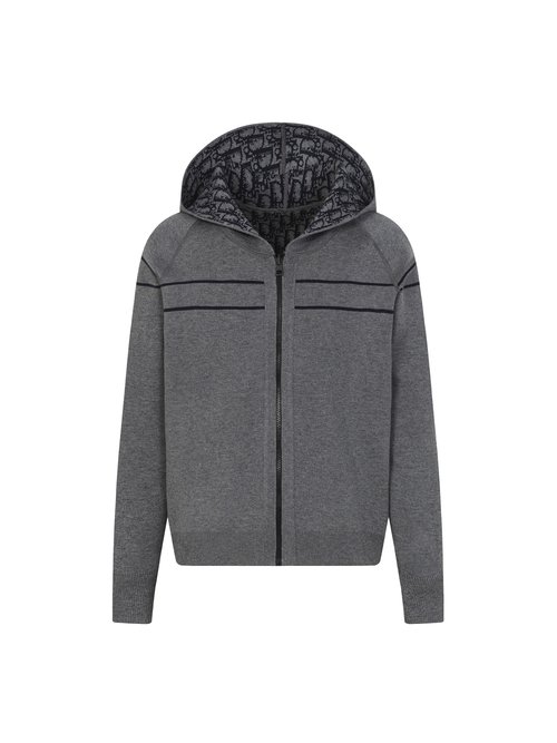 Dior Gray Double - Sided Cashmere Knit Hoodie