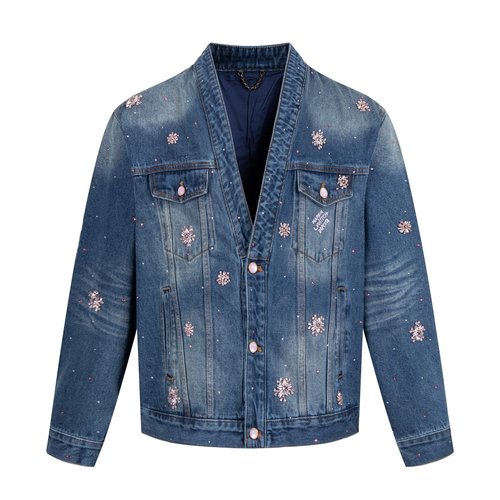 Louis Vuitton Hand-sewn Cherry Crystal Denim Jacket