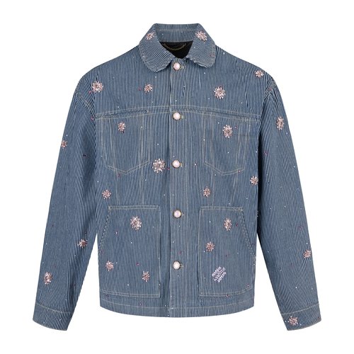 Louis Vuitton Striped Hand-sewn Cherry Crystal Denim Jacket
