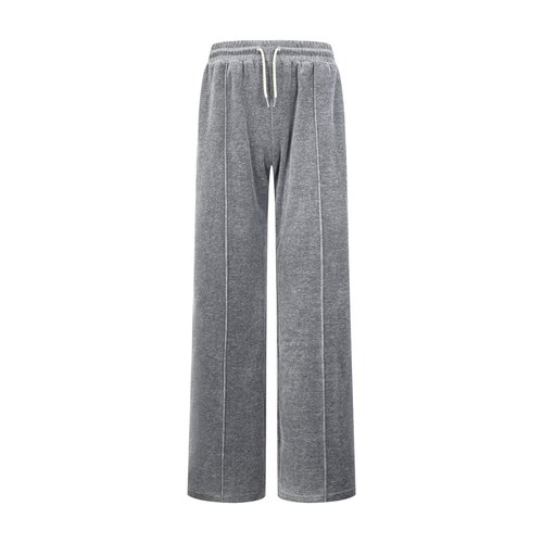 Celine Embroidered Straight-Leg Trousers in Soft Gray Satin