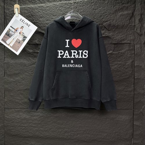 Balenciaga Letter Printed Distressed Hooded Sweatshirt