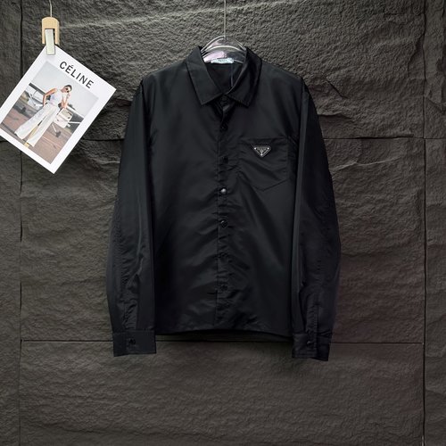 Prada Stylish Couples Jacket with Metal Badge, Black