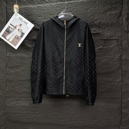 Louis Vuitton Trendy Couples Hooded Coat with Logo, Black