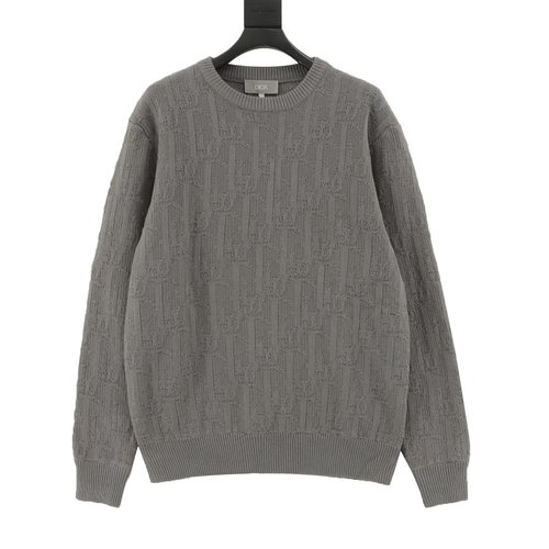 Dior Gray Jacquard Patterned Crew Neck Sweater