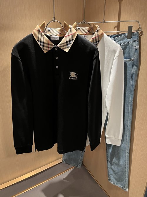 Burberry Long-Sleeved Polo Shirt with Logo Embroidery