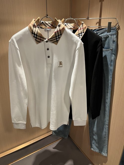 Burberry Long Sleeve Polo Shirt with Logo Embroidery