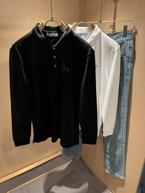Prada Classic Long-Sleeved Polo Shirt Made of Premium Cotton