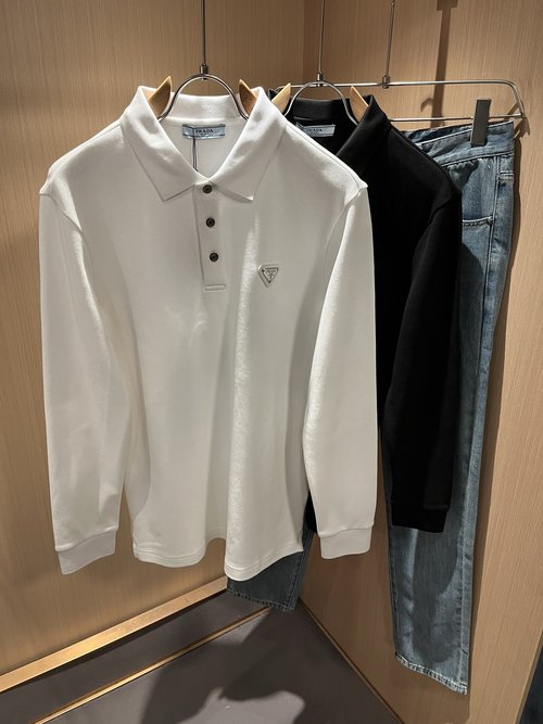 Prada Classic Long-Sleeved Polo Shirt Made of Premium Cotton
