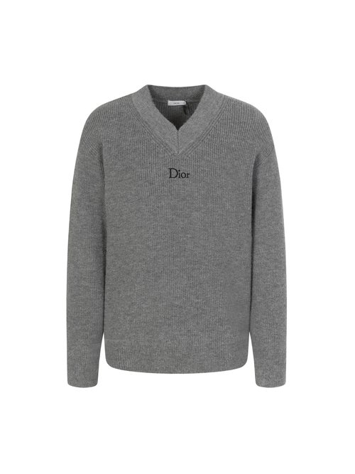 Dior V - neck Knit Sweater with 3D Dior Couture Embroidery