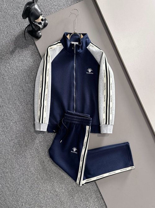 Dior Top Blue-Gray Logo Spliced Casual Suit