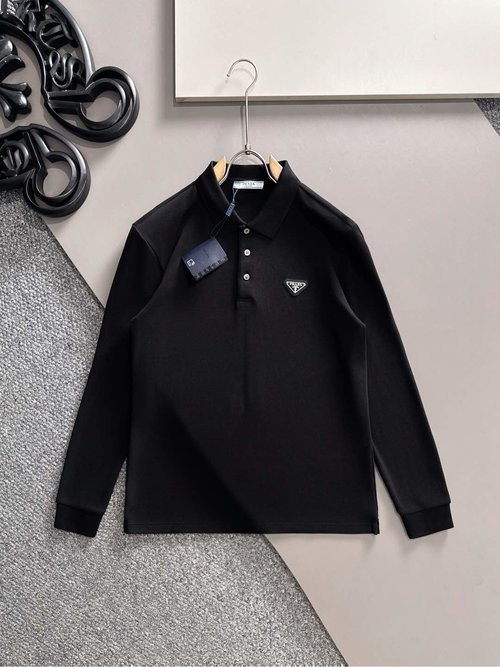 Prada Luxurious Long-sleeved Polo Shirt with Elegance