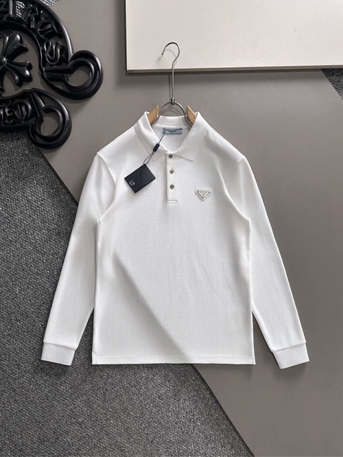 Prada Luxurious Long-sleeved Polo Shirt with Elegance
