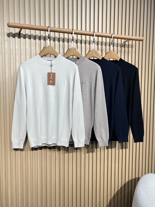 Loro Piana Imported Wool Knit Sweater with Badge Embroidery