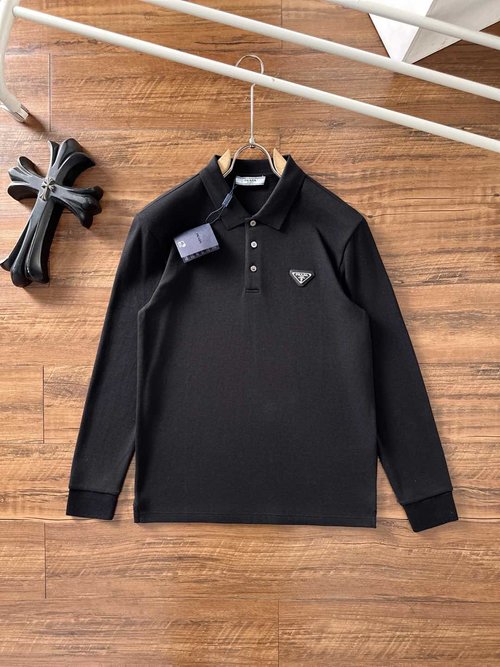 Prada Elegant Three-Button Placket Long-Sleeve Polo Shirt