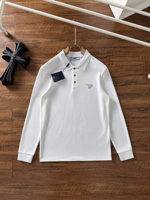 Prada Sophisticated Long-Sleeve Polo Shirt with Three-Button Placket