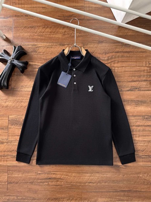 Louis Vuitton Refined Three-Button Placket Long-Sleeve Polo Shirt