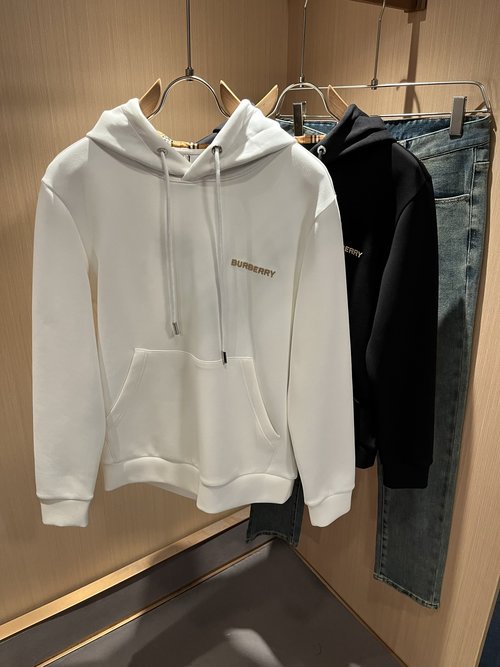 Burberry Cotton Hooded Sweatshirt with Logo Sleeve Embroidery