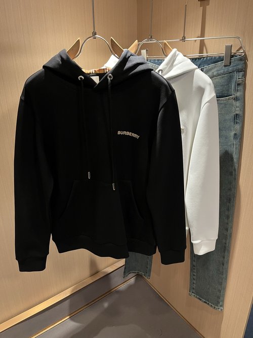 Burberry Cotton Hooded Sweatshirt with Logo Sleeve Embroidery