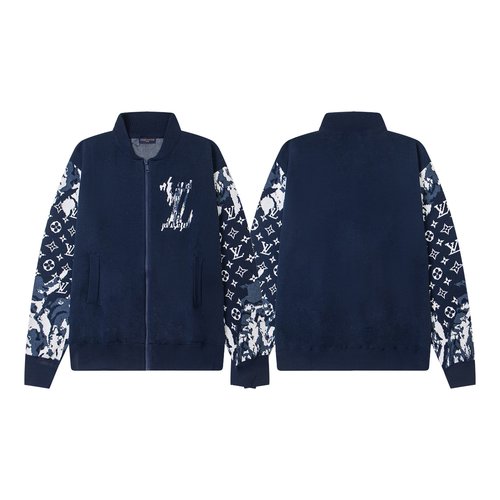 Louis Vuitton Heavy-Duty Wool Knit Zip Jacket with Parquet Sleeves