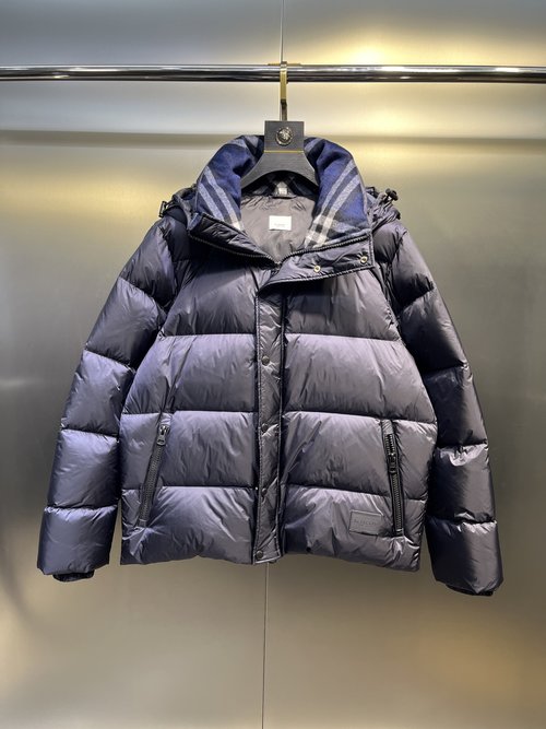 Burberry Goose Down Filled Jacket with Iconic Check Wool Trim