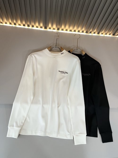 Dior Custom Cotton Long-Sleeve Top with Logo Embroidery