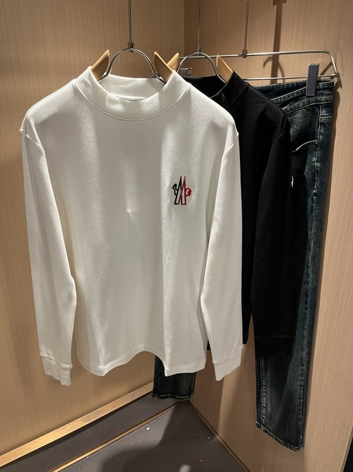 Moncler Comfortable Long-Sleeve Shirt with Logo Embroidery