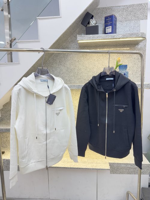 Prada Cotton Hoodie with Icon Embroidery, Soft and Breathable