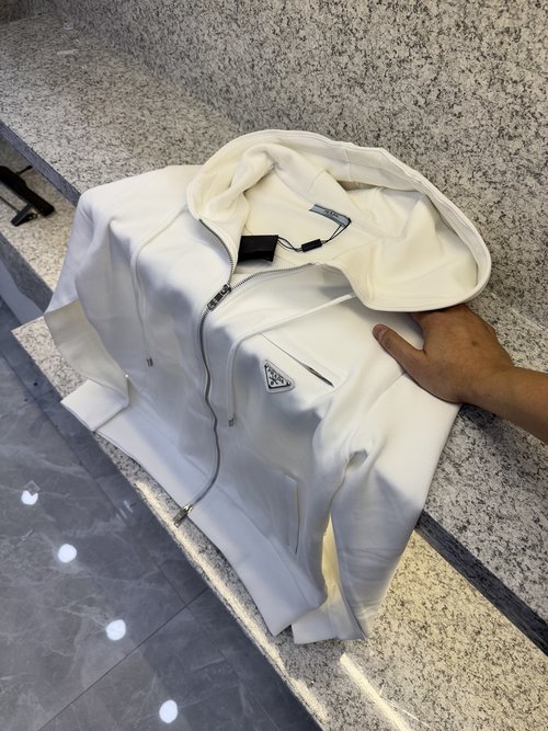 Prada Cotton Hoodie with Icon Embroidery, Soft and Breathable