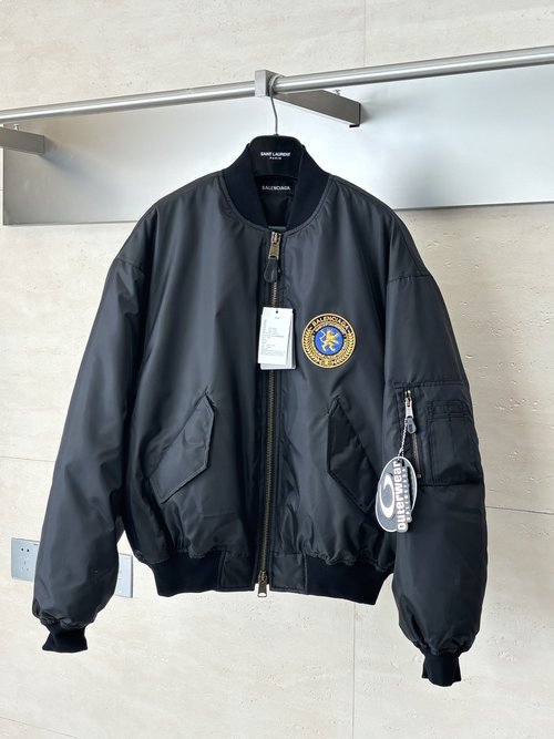 Balenciaga Black Pilot Jacket with Gilded Lion Emblem