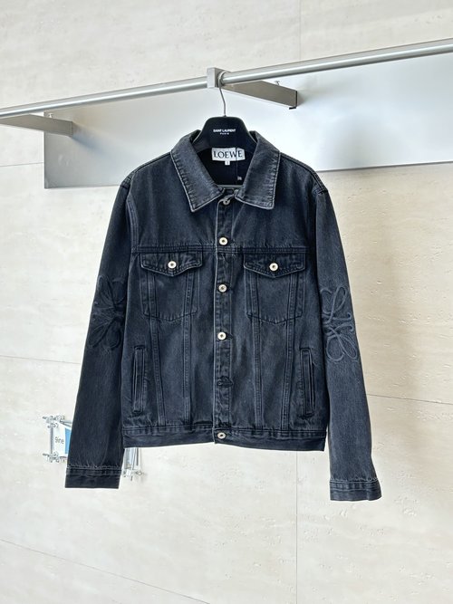 Loewe Embroidered Distressed Denim Jacket with Anagram Pattern