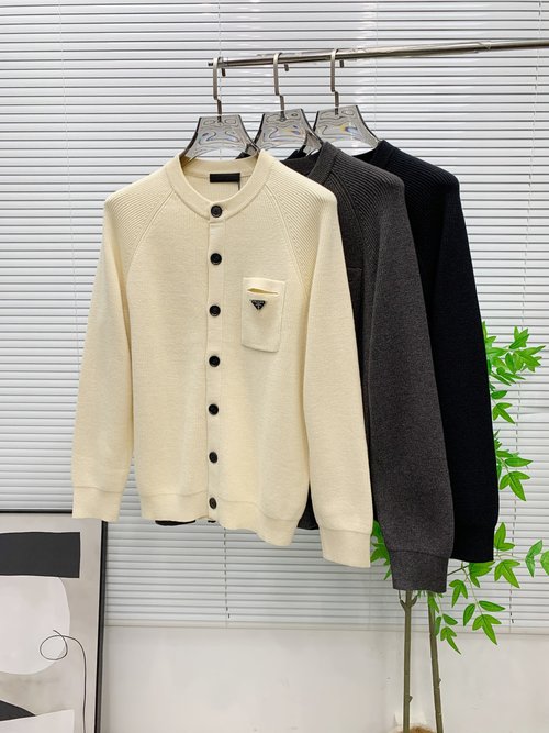 Prada Logo Knitted Wool Cardigan
