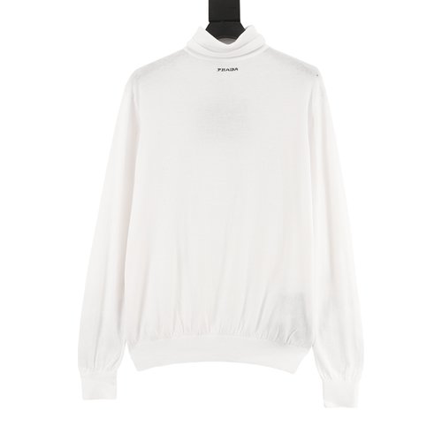 Prada High-Neck Wool Sweater with Elegant Letter Embroidery
