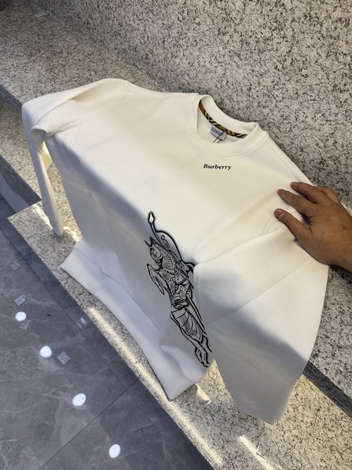 Burberry Cotton Round Neck Sweatshirt with Icon Embroidery